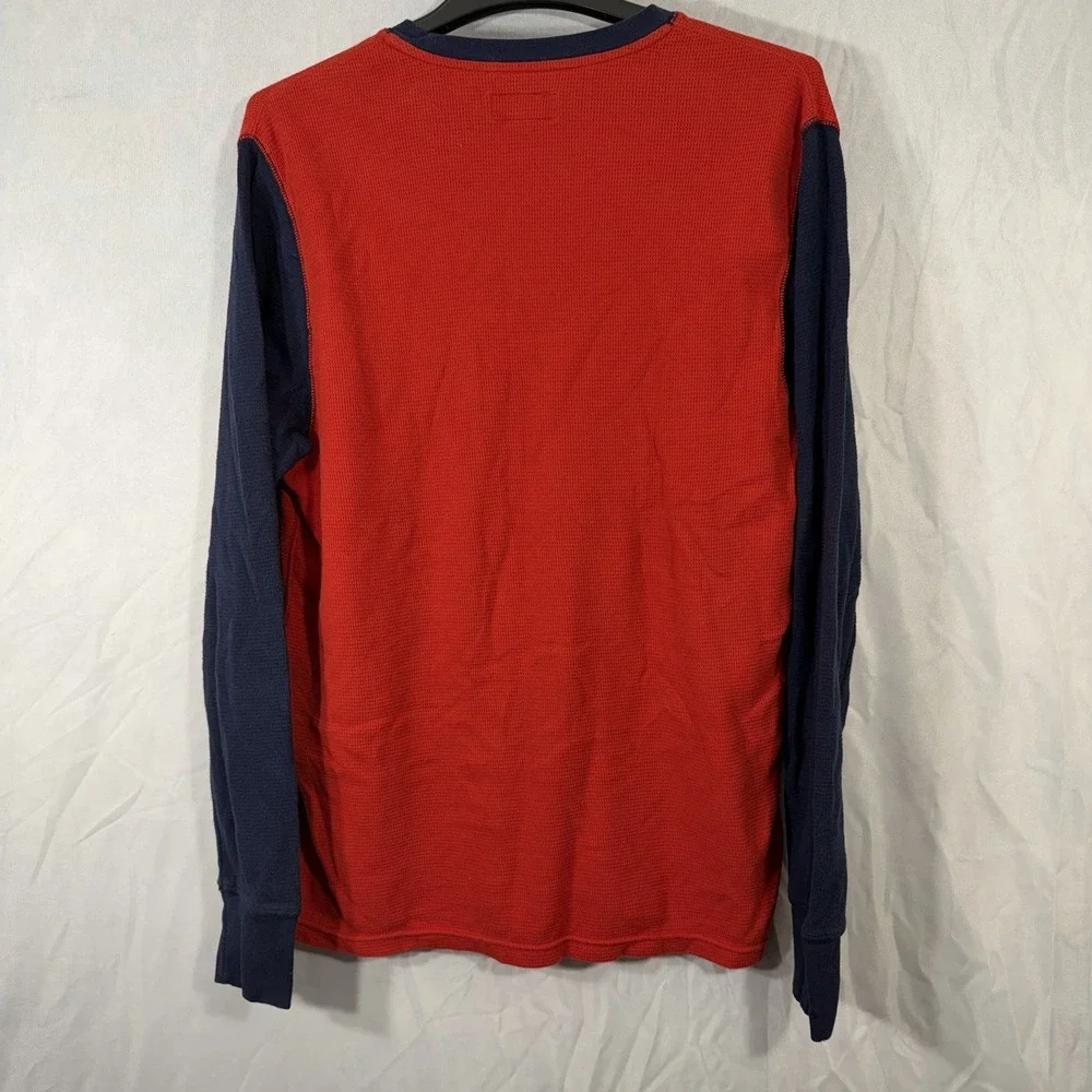 polo‎ ralph lauren Crewneck Thermal Long Sleeve Shirt Red Blue Men's TRUE Medium